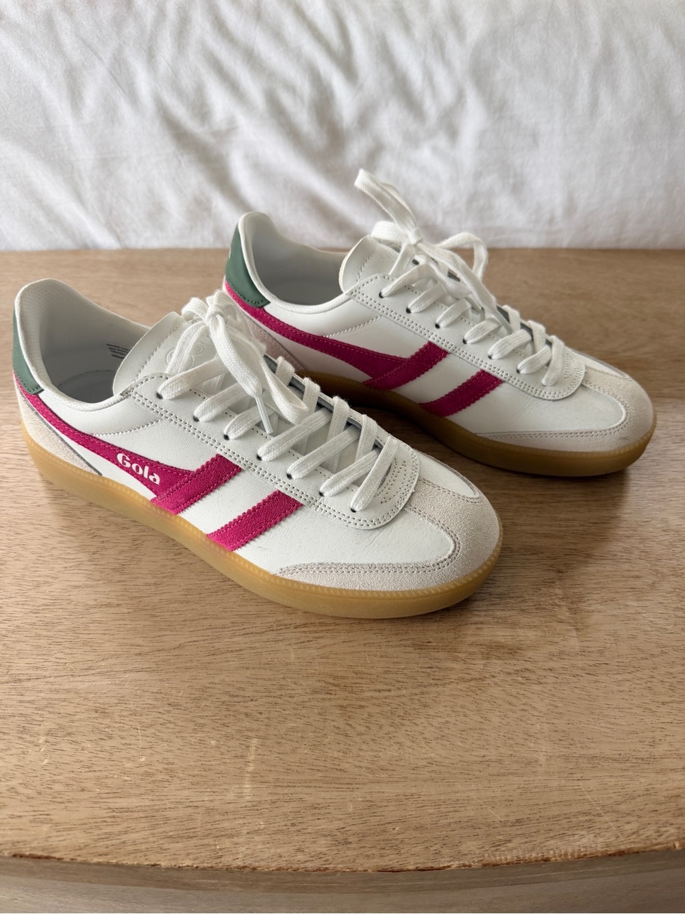 Gola Viper Leather Sneakers White Pink Green Gum Sole US 8 EU 41